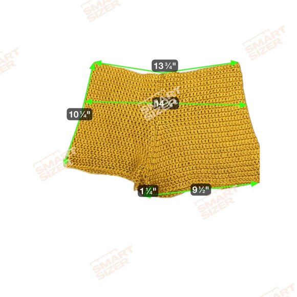 Vintage Knit Handmade Crochet Mustard Yellow Shorts 28" Y2K Boho Hippie Granny - Picture 3 of 3